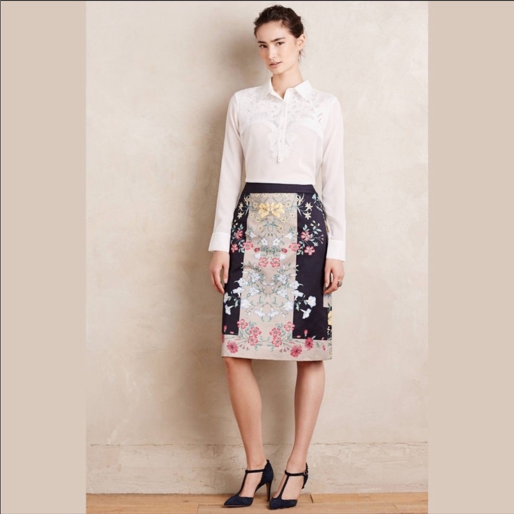 Anthropologie NWT Moulinette Souers Black Pink Italian Safi Floral A-line Skirt - Picture 7 of 16
